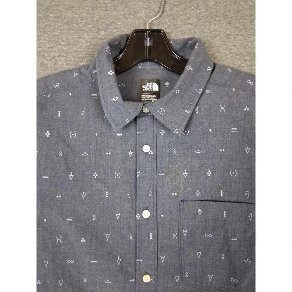 The North Face Mens Shirt Small Blue‎ Gray AOP Symbols Geometric Outdoor Gorp
